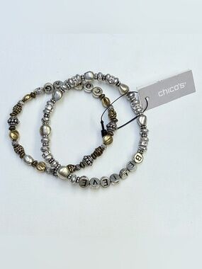NWT Chico's Stretch Bracelets Silver & Gold Tone Courage Believe Inspirational